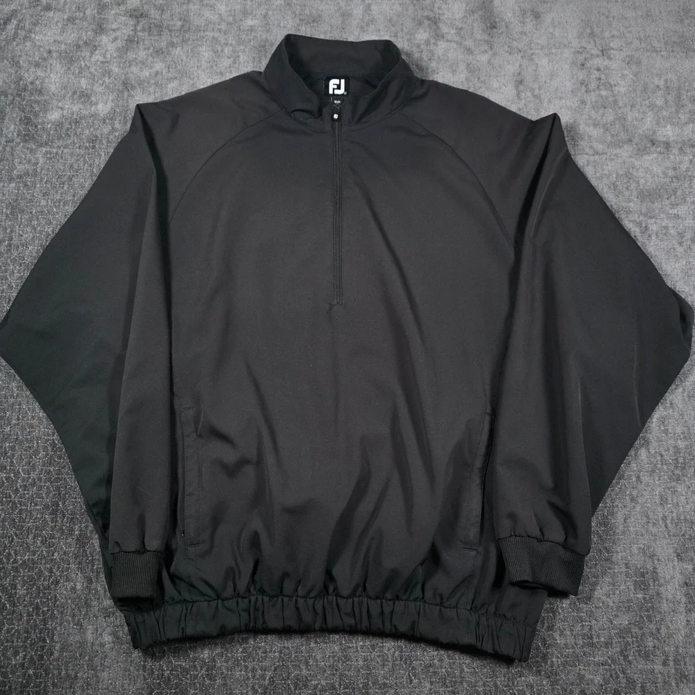 FootJoy Mens L Quarter 1/4 Zip Golf Windbreaker Pullover Black Large Pocket